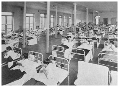 photograph of a dormitory in the Hebrew Orphan Asylum